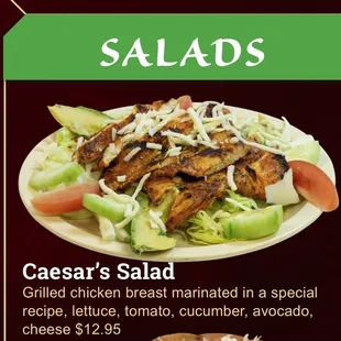 The menu picture for Caesar's salad