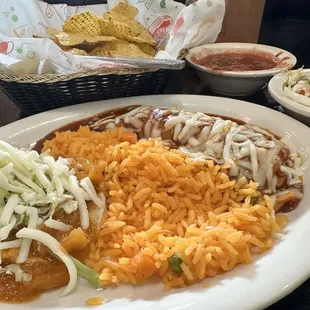 Lunch special: soft taco, chicken enchilada, rice