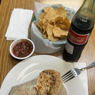 grilled shrimp burrito &amp; complimentary chips + salsa