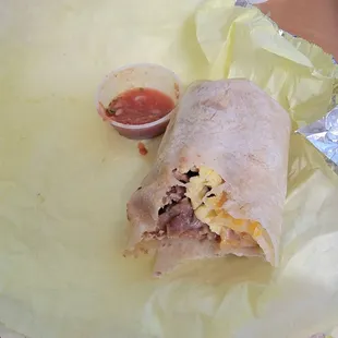 Bacon  eggs  and bean burrito  very good, I like they asked if you want potatoes  in your order.