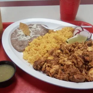 Rice, beans and chicken