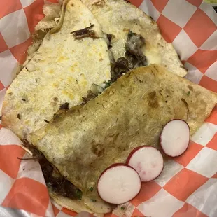 12 inch quesadilla with barbacoa