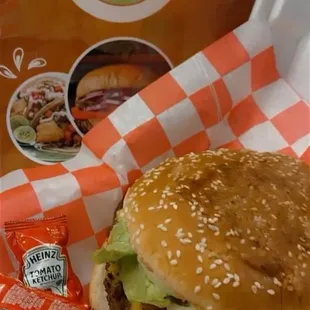 a hamburger and fries