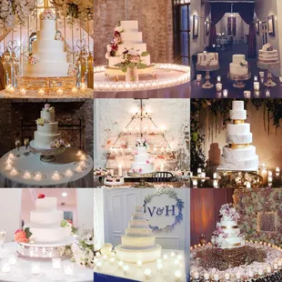 a variety of wedding cakes