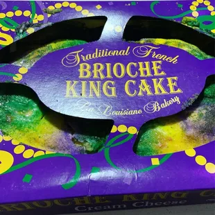 Beautifully packaged king cake.