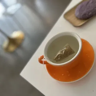 a tea bag in a cup