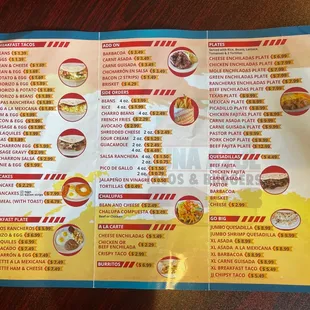 the menu of the restaurant