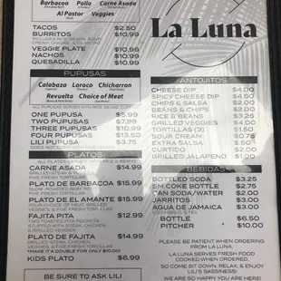 the price of the menu