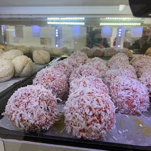 a variety of pastries on display
