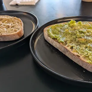 Avocado toast and butter toast