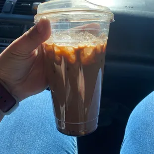 Large iced hazelnut mocha latte