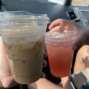 Vanilla lavender latte and a cherry lemonade