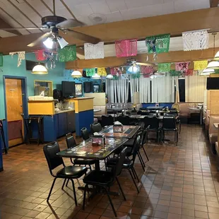 tables and chairs in a restaurant