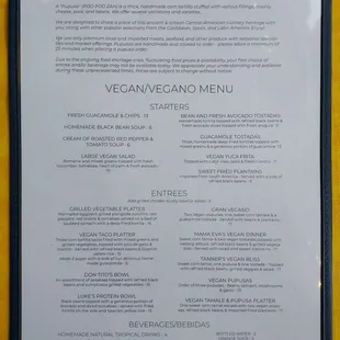 VEGAN/VEGANO MENU