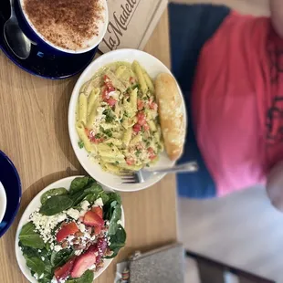 three plates of food on a table