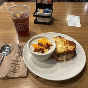 Country potato soup with a Croque Monsieur sandwich brought me back to the old country.