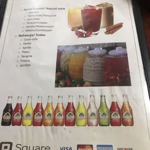 a menu for drinks at a restaurant