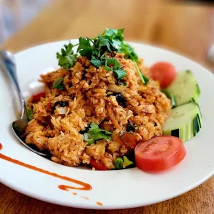Spicy Fried rice with chicken spice level 4/5.