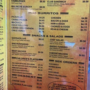 a menu for a restaurant