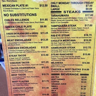 a menu for mexican cuisine