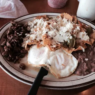 Green chilequiles breakfast.