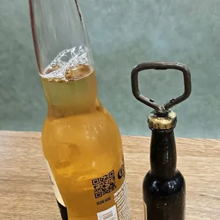 Beer served with a do-it-yourself opener!