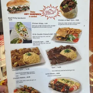 a menu for a variety of food items