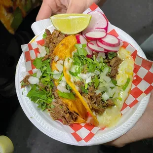 a person holding a plate of food