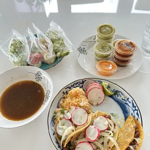 Leftovers. I bought a lot just to gorge in the morning! Button tacos very salty.