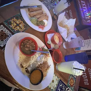 Chicken Flautas, Queso Blanco - Cup, Barbacoa Enchiladas - 2 Enchiladas