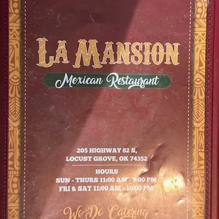 menu for mexican restaurant