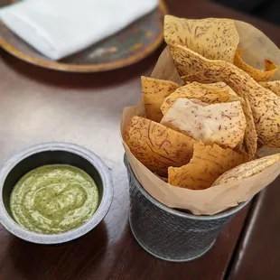 complimentary taro chips and sauce