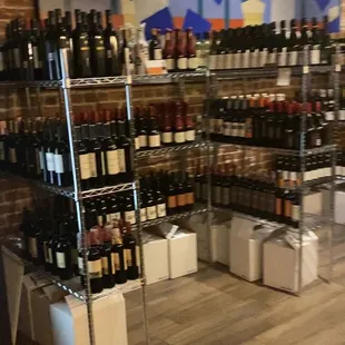 shelves full of wine