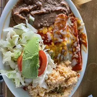Full plate chicken enchiladas