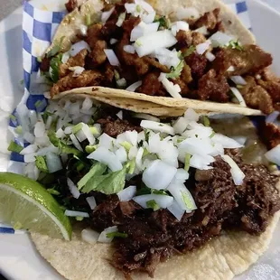 Al Pastor and Barbarcoa tacos.