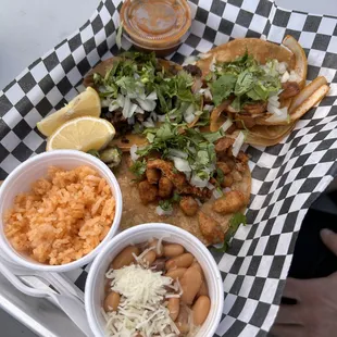 Al pastor, carnitas, carne asada - the rice is my favorite!