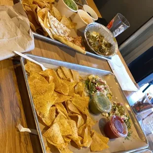 Nachos, quesadilla, tacos, guacamole