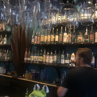 a bartender behind the bar