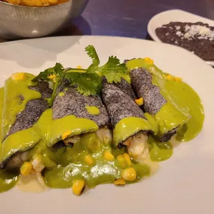 Pesto shrimp enchiladas