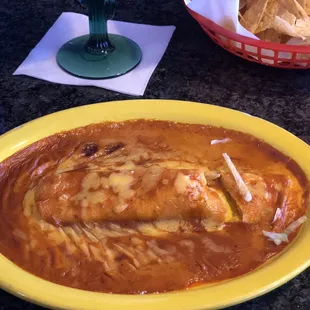 Friday lunch special part 2. The cheese enchilada. Good sauce.