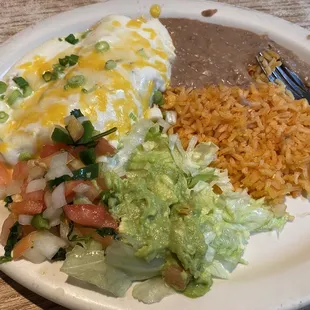 Cream Chicken Enchiladas with fajita meat.