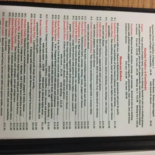 the menu of the restaurant