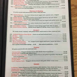 the menu of the restaurant