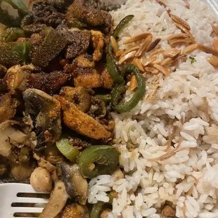 This is the Sautéed chicken with mushrooms and jalapeños with rice.