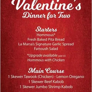 Available Feb. 10 - 14, 2023
Enjoy a Special Combination of our Favorite Items...
Dine-In: Call 248-573-7155 f