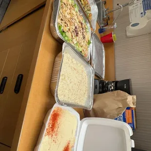 Hummus, Rice Pilaf , Fattoush Salad, Flat Bread, Garlic