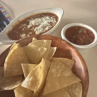 Fresh chips and salsa and bean dip