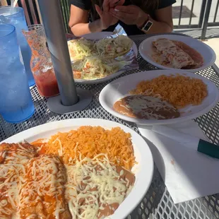 Rice and beans Tamale shrimp taco