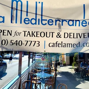 Signage in outside eating area