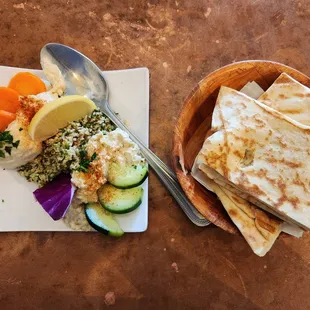 Hummus, Baba Ghanoush, Tabouleh, Pita Bread